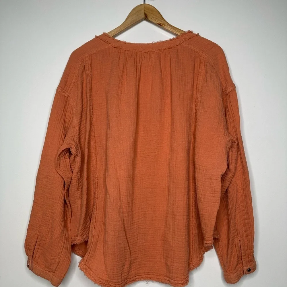 Free People We The Free Moving Mountains Frayed Round Neck Top Large